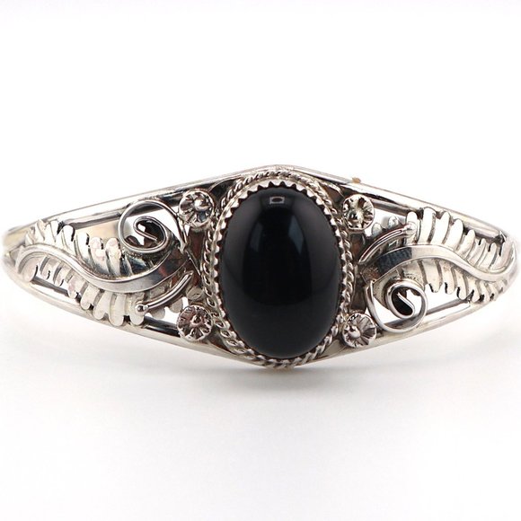 Navajo Cuff Bracelet‎ Black Jet Jewelry Sterling Silver NA Women's Sz 6.5 ** - Picture 3 of 10